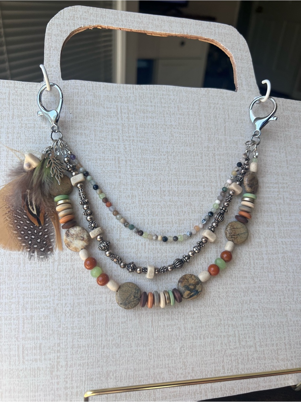 Boho Multi-Strand Feather Purse Charm – Earth Tone